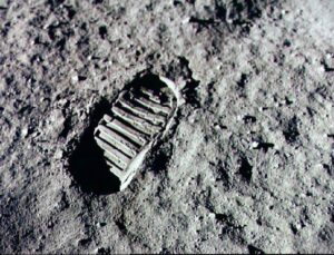 A boot print on the lunar regolith